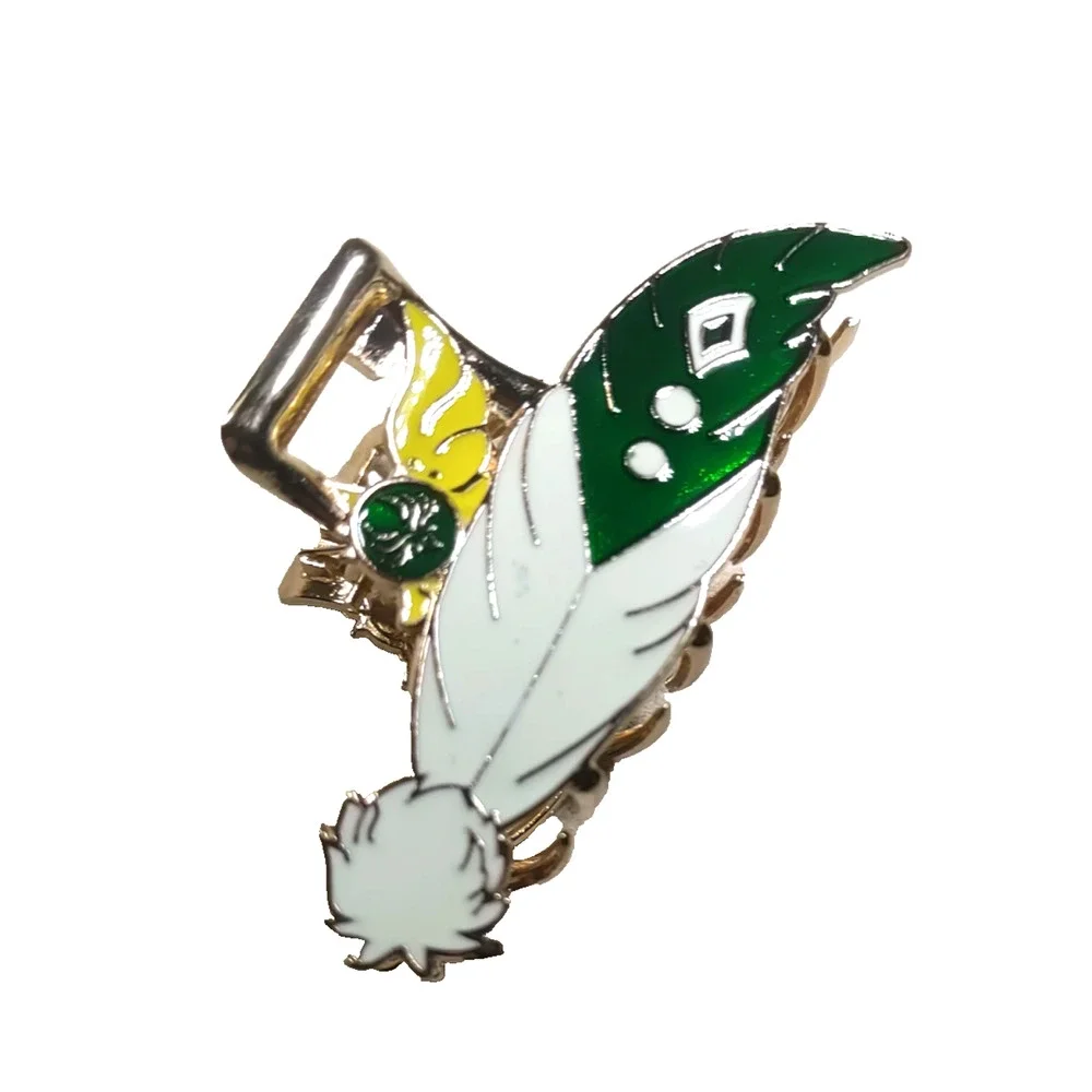 South Western Hair Clip Barrette Green White Feather
